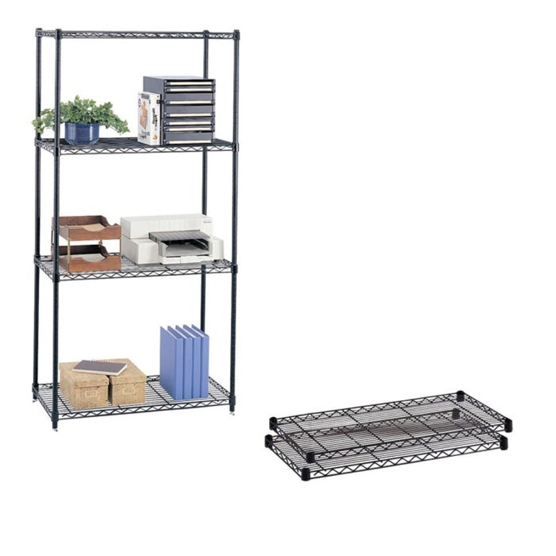 Safco Extra Shelf, 36 in W X 18 in D, 500 lb, Black, Powder Coated, Pack of 2
