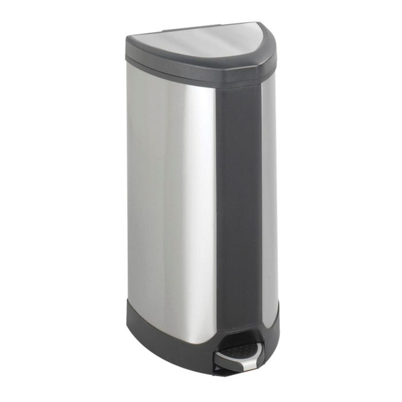 Safco Hands Free Step-On Receptacle, 10 Gallon, Stainless Steel, Plastic Liner