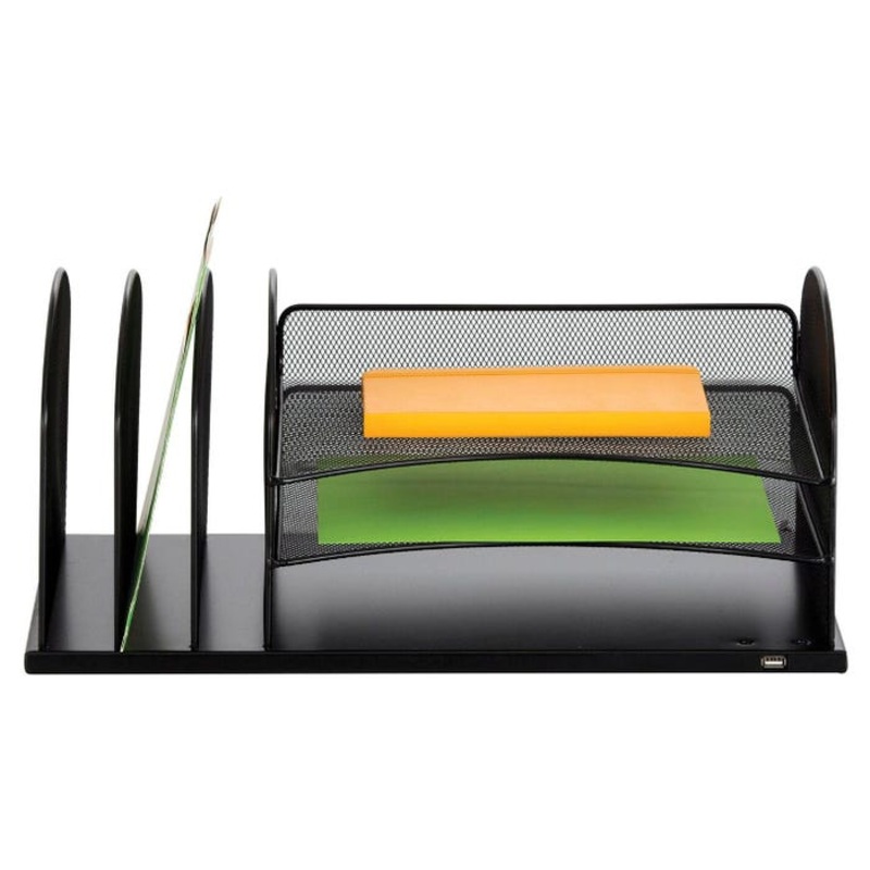 Safco Powered Onyx(TM) 3 Horizontal/3 Upright Sections with USB Port, Black