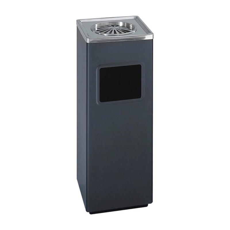 Safco Square Ash and Trash Receptacle, 3 Gallon, Stainless Steel, Black, Powder Coated