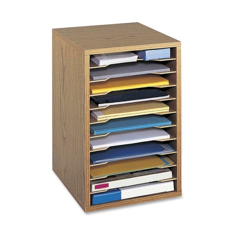 Safco Vertical Literature Desk Top Organizer, 10-3/4 x 12 x 16 Inches, Medium Oak