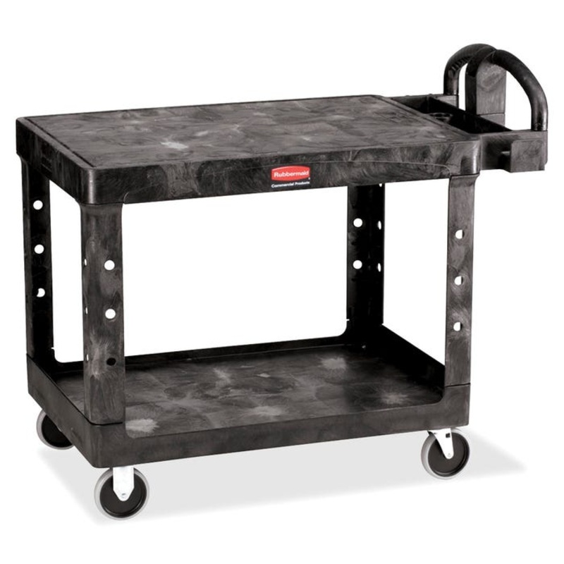 Rubbermaid Commercial HD 2-Shelf Utility Cart,5 In Casters, 25-1/4 x 44 x 38-1/2 In, Black