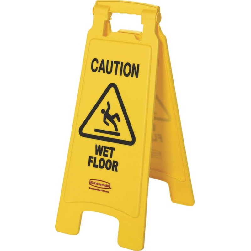 Rubbermaid Double Sided Foldable Safety Sign, 11 in W X 25 in H Open, Caution Wet Floor, Yellow
