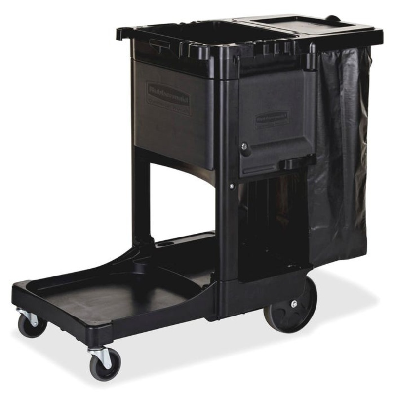 Rubbermaid Executive Janitor Cleaning Cart, 21-3/4 X 46 X 38 in, 25 gal, Aluminum/Plastic, Black