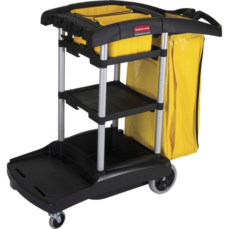 Rubbermaid High Capacity Cleaning Cart, 21-3/4 x 49-3/4 x 38-1/4 Inches, 32 – 55 gal, Plastic, Aluminum, Black