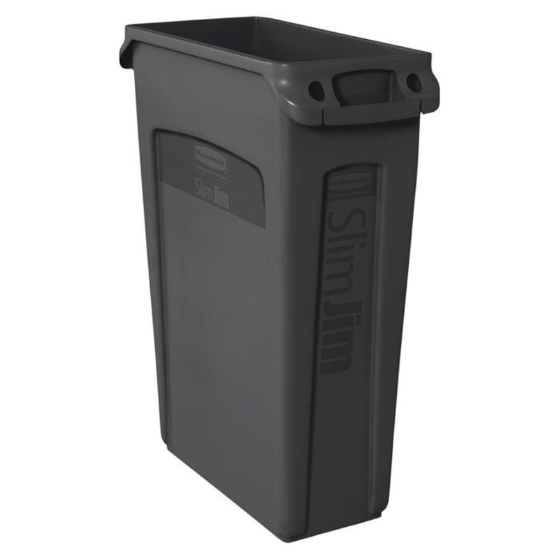 Rubbermaid Slim Jim Waste Container with Venting Channel, 23 Gallon, Black