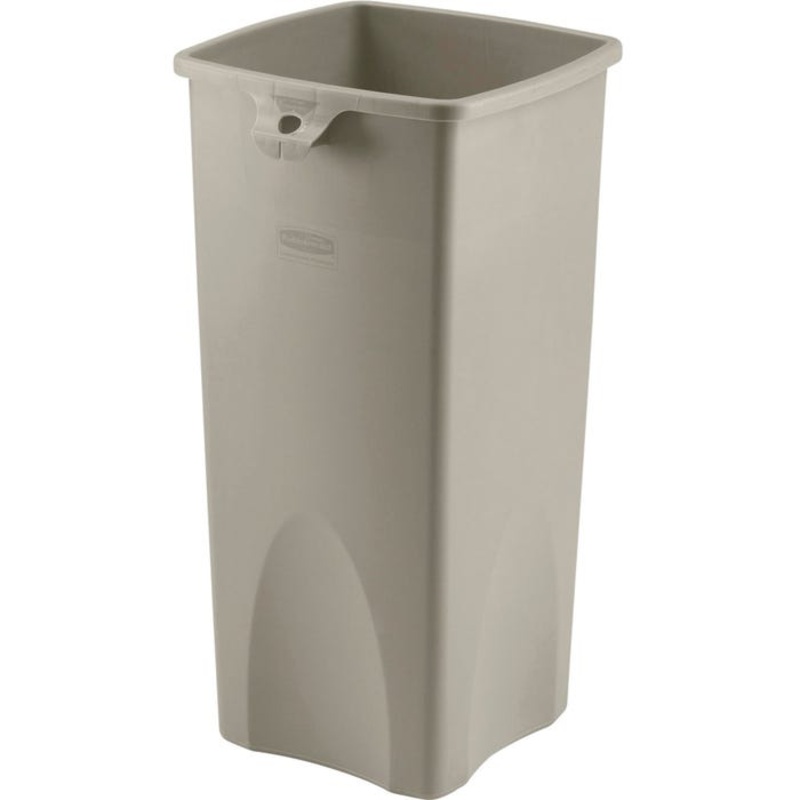 Rubbermaid Square Waste Container, 23 Gallon, Plastic, Beige