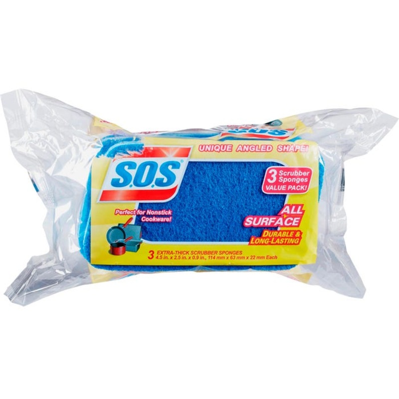 S.O.S All Surface Scrubber Sponge, Blue, Pack of 3