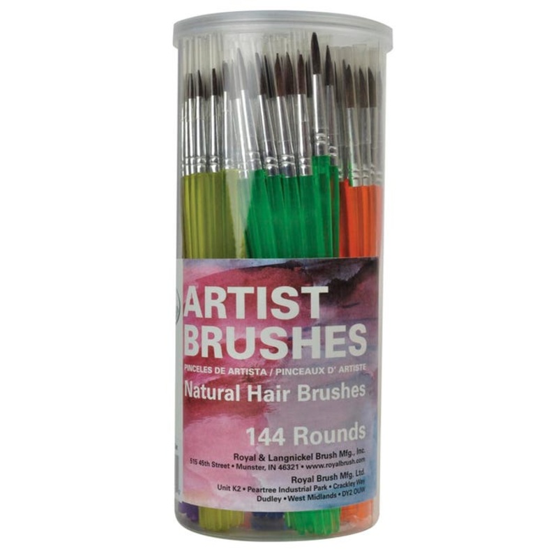 Royal & Langnickel Round Camel Hair Polymer Handle Classroom Value Brush Set, Assorted Size, Set of 144