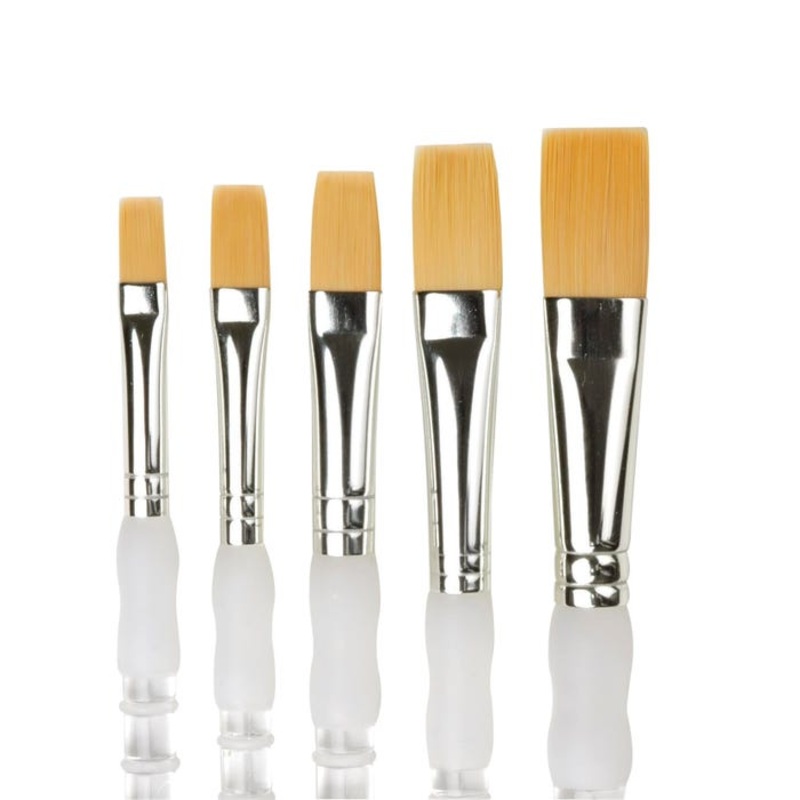 Royal & Langnickel Soft Grip Flat Golden Taklon Fiber Long Handle Paint Brush Set, Assorted Size, Set of 5