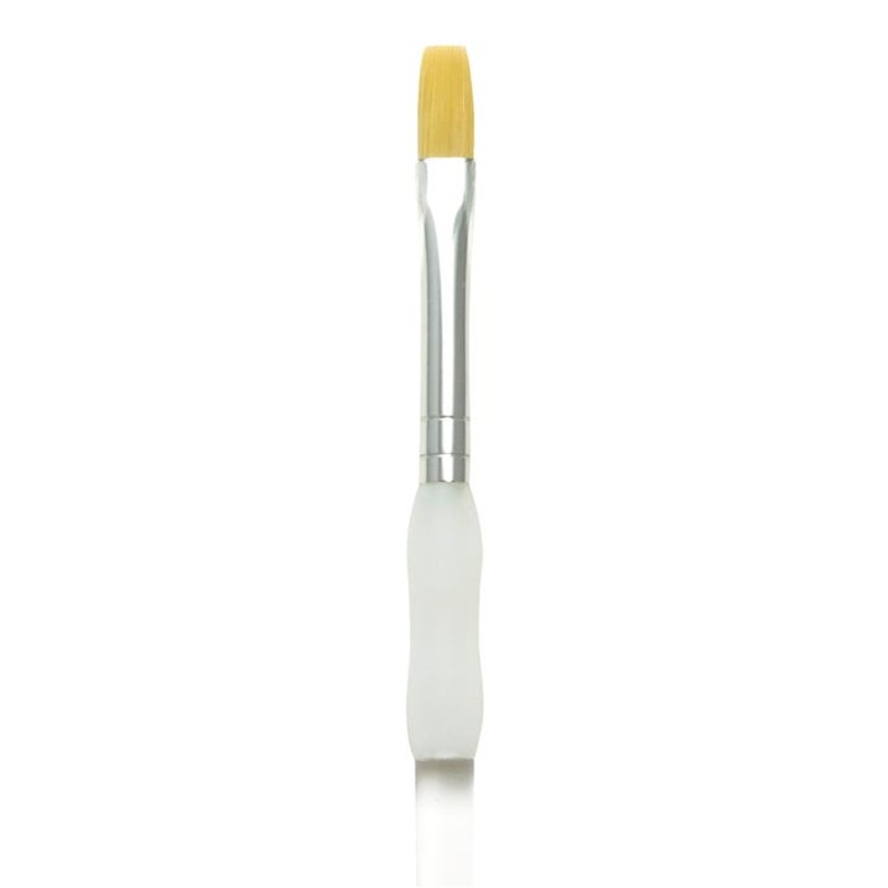 Royal & Langnickel Soft Grip Flat Golden Taklon Fiber Non-Slip Rubber Grip Acrylic Handle Paint Brush, Size 8, Pack of 12