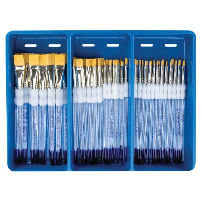 Royal & Langnickel Soft Grip Golden Taklon Brush Classroom Pack, Assorted Flats, Set of 72
