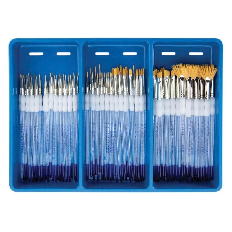 Royal & Langnickel Soft Grip Golden Taklon Brush Specialty Classroom Pack, Assorted, Set of 72