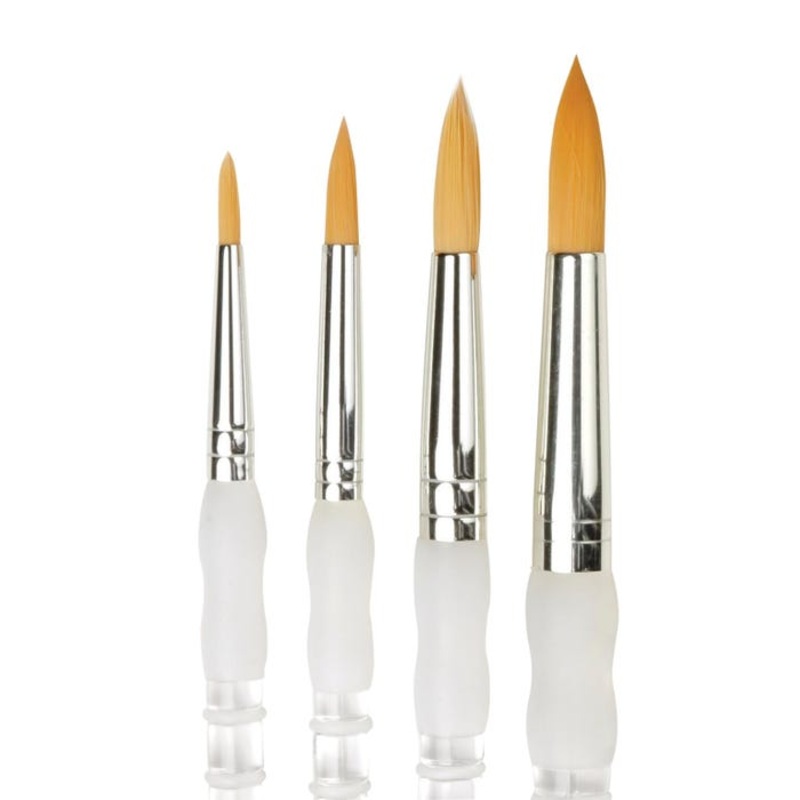 Royal & Langnickel Soft Grip Round Golden Taklon Fiber Long Handle Paint Brush Set, Assorted Size, Set of 4