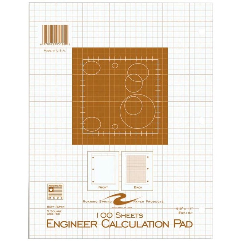 Roaring Spring Engineer Pad, 8-1/2 x 11 Inches, Graph Ruled, Buff, 100 Sheets