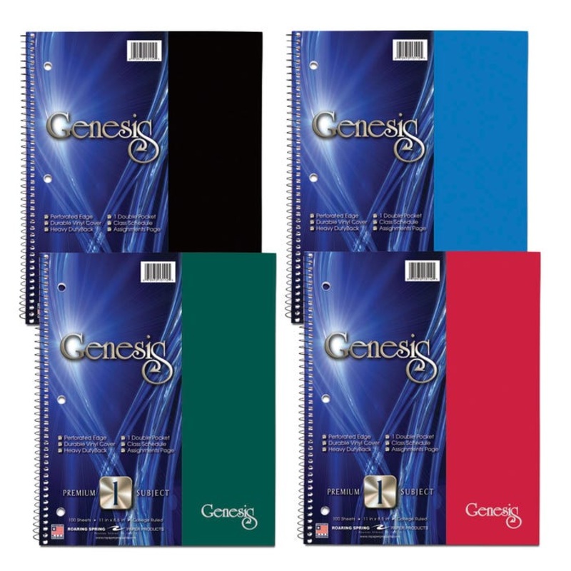 Roaring Spring Genesis 1-Subject Wirebound College Ruled Notebook, 11 x 9 Inches, Assorted Colors, 100 Sheets