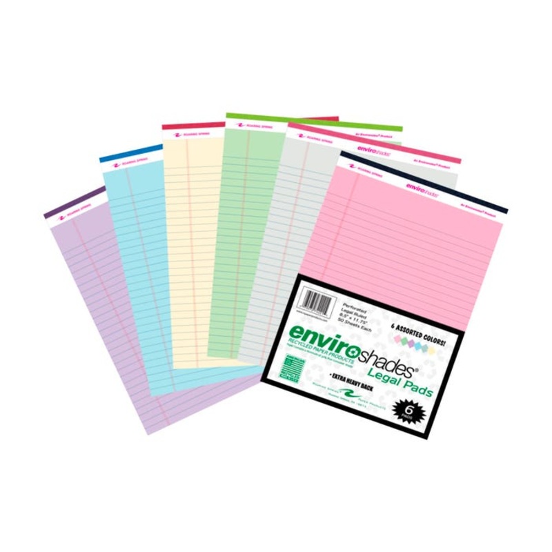 Roaring Spring Legal Pad, 8-1/2 x 11-3/4 Inch, 50 Sheets, 6 Pack, Asst Color Paper