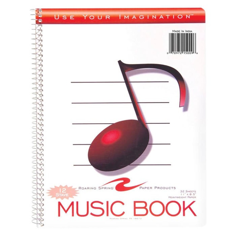 Roaring Spring Music Notebook 11 x 8-1/5 Inches, White, 32 Sheets