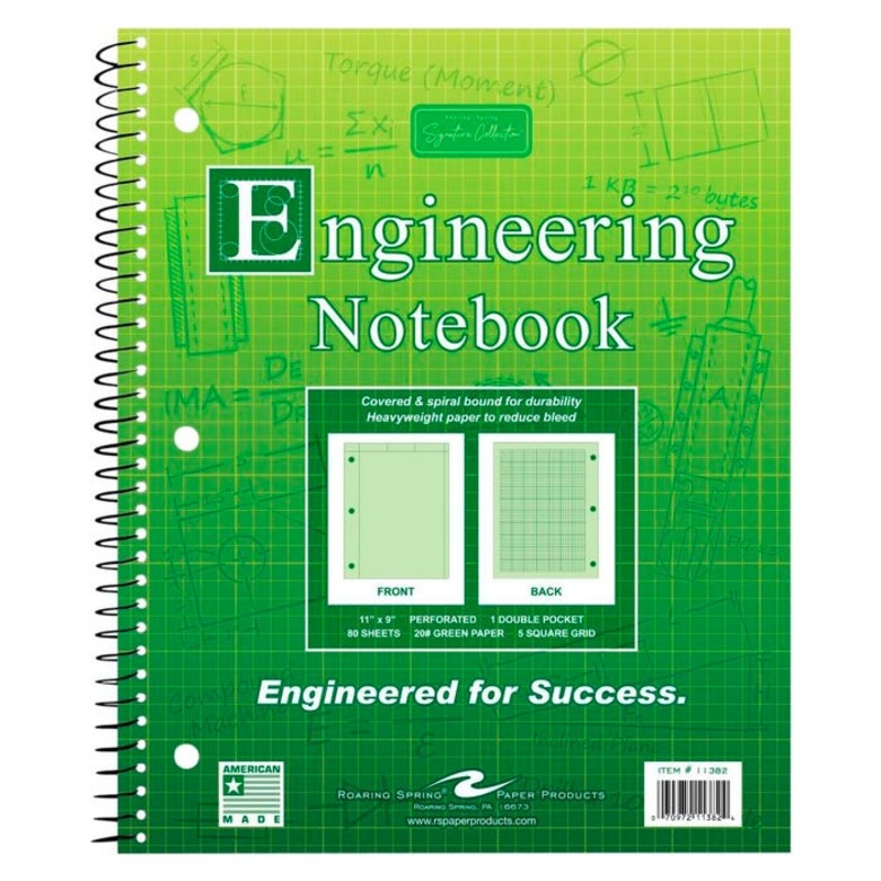 Roaring Spring Wirebound Engineering Notebook, 8-1/2 x 11 Inches, Green Tint, 80 Sheets