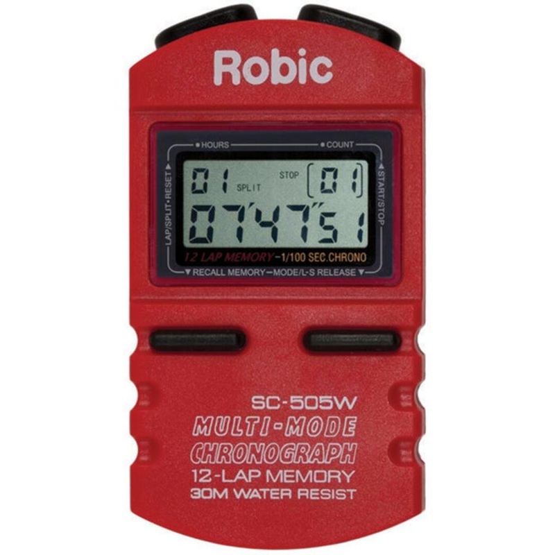 Robic SC-505W Multi-Mode Chronograph Stopwatch, 12 Lap Memory, Red