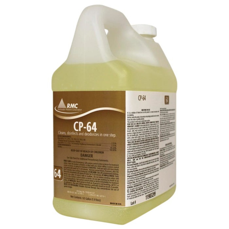 Rochester Midland CP-64 Cleaner — Disinfectant Cleaner, CP-64, Lemon Scent, 1/2Gal, 4/CT, YW