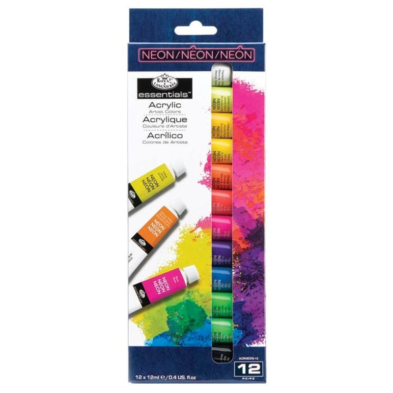 Royal & Langnickel Essentials Acrylic Paint 0.4 Ounce, Assorted Neon Colors, Set of 12