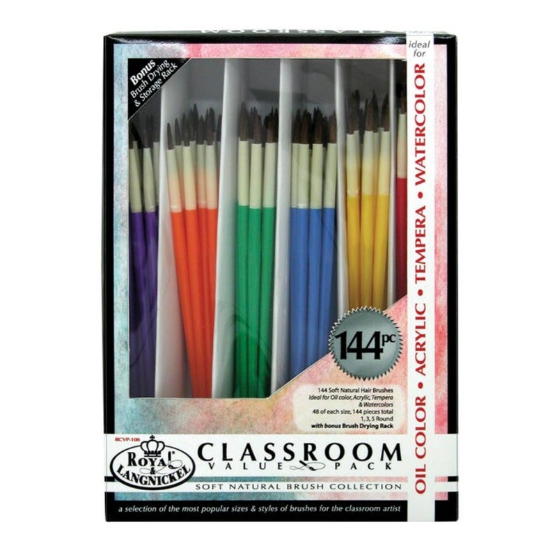 Royal & Langnickel Paint Brushes, Round, Natural Hair, Assorted Sizes, Pack of 144