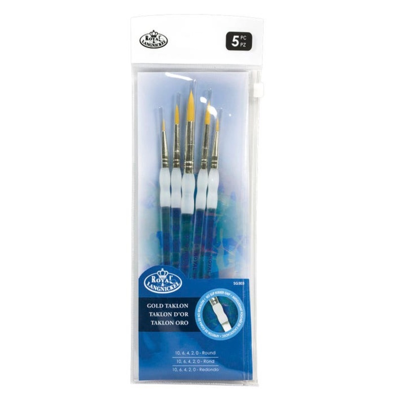 Royal & Langnickel Soft Grip Round Golden Taklon Fiber Paint Brush Set, Assorted Size, Set of 5