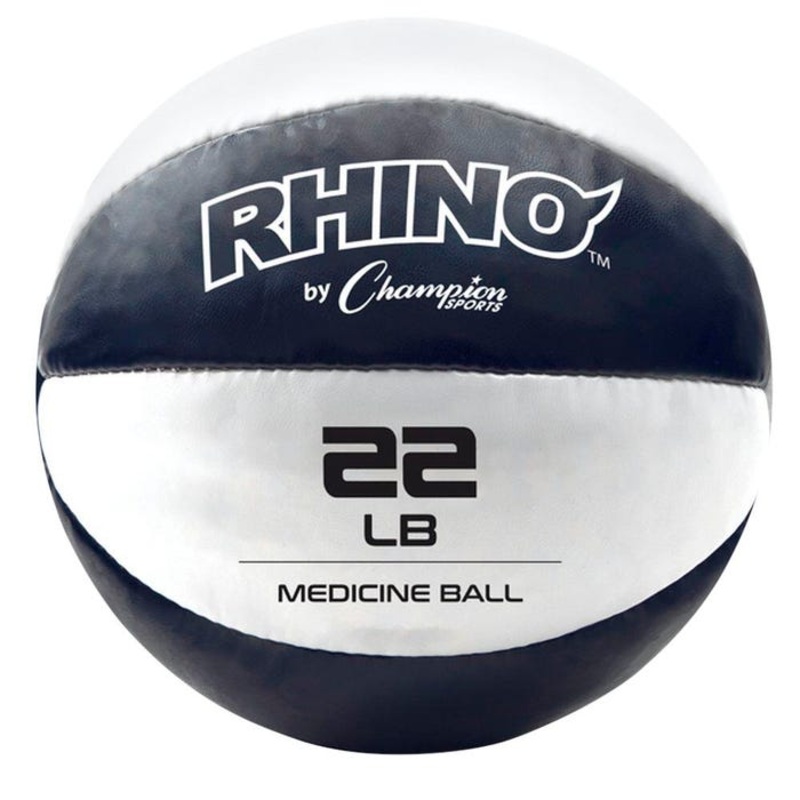 Champion Sports Rhino Leather Medicine Ball, 22 Pounds, Black/White