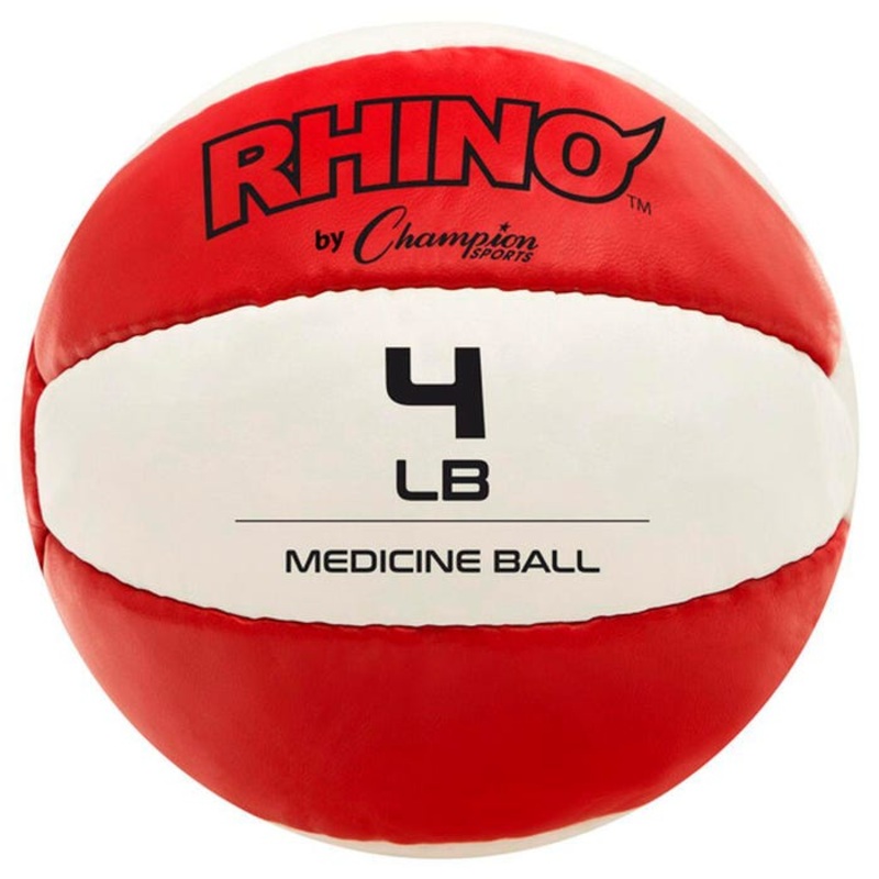 Champion Sports Rhino Leather Medicine Ball, 4 Pounds, Red/White
