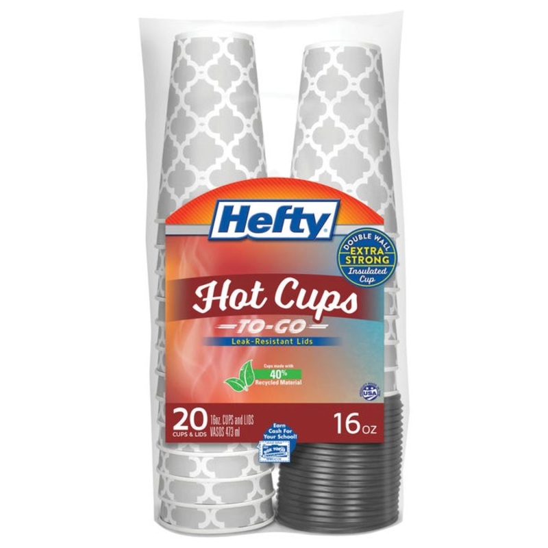 Hefty Hot Cups with Lids, 16 Ounces, Pack of 20