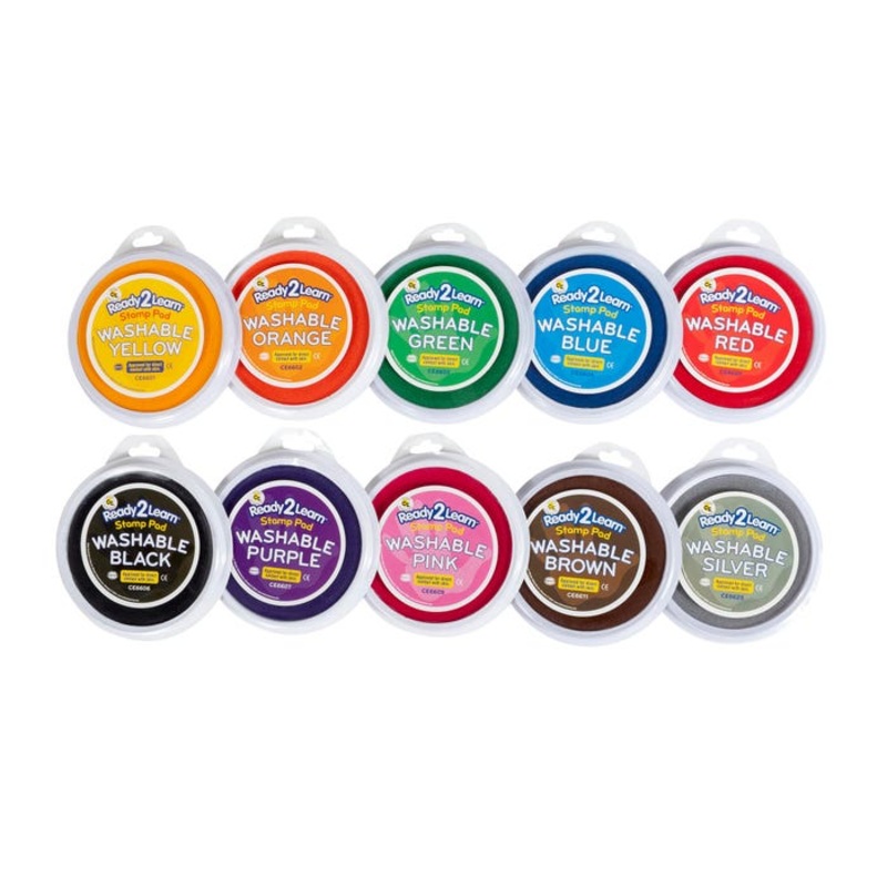 Ready2Learn Jumbo Washable Ink Pad Set, 6 Inch Diameter, Assorted Color, Set of 10