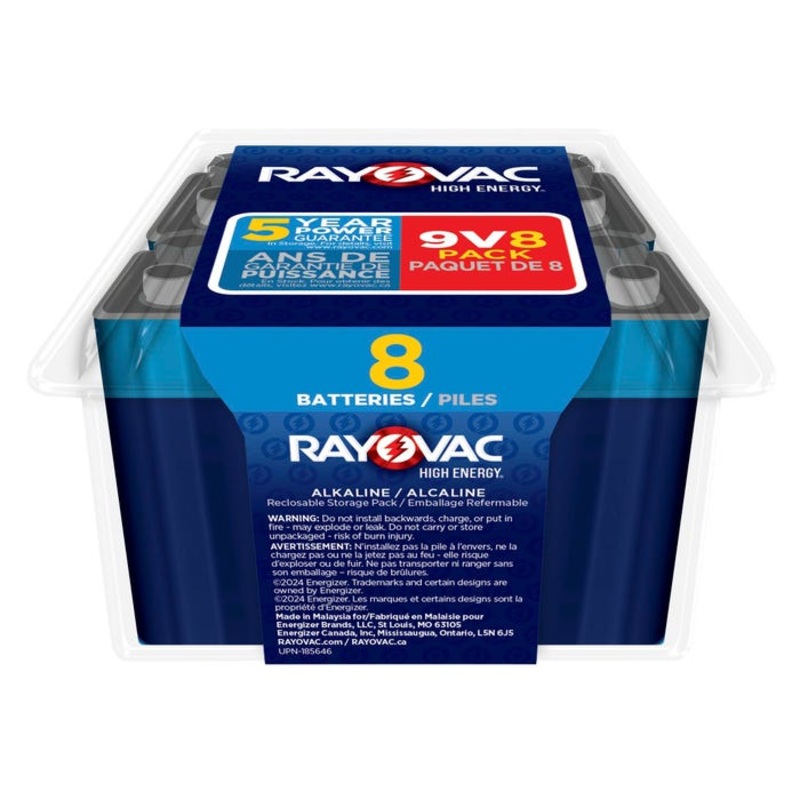 Rayovac Alkaline 9V Batteries, Pack of 8