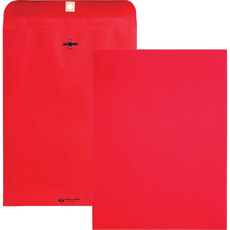 Quality Park Colored Clasp Envelopes, 9 x 12 Inches, Red, Box of 10