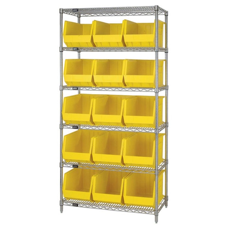Quantum 6-Shelf Steel Storage Shelf Unit with 15 Bins, 36 x 18 x 74 Inches