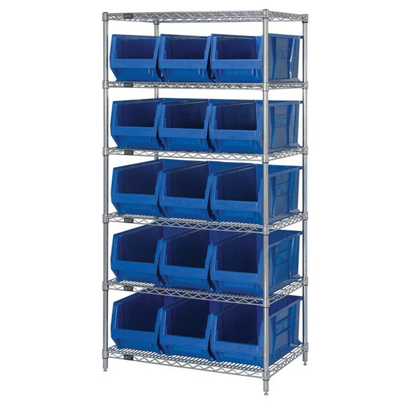 Quantum 6-Shelf Steel Storage Shelf Unit with 15 Bins, Wide, 36 x 24 x 74 Inches