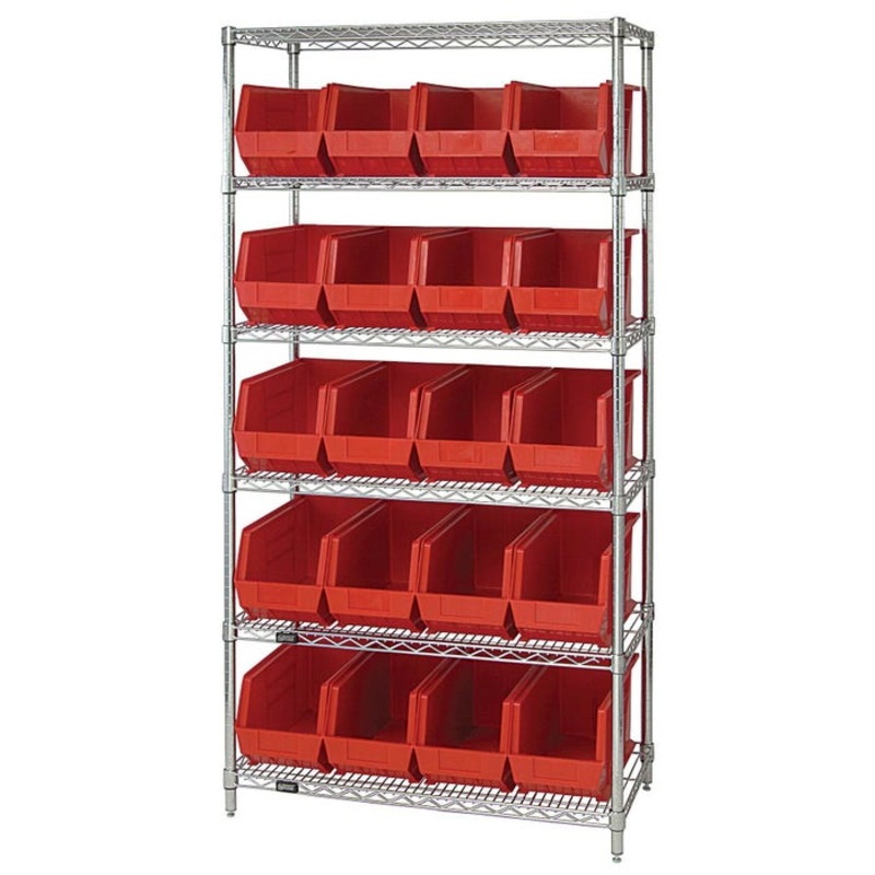 Quantum 6-Shelf Steel Storage Shelf Unit with 20 Bins, 36 x 18 x 74 Inches