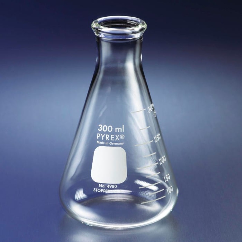 Pyrex Narrow Mouth Erlenmeyer Flasks – 50 mL – Pack of 12