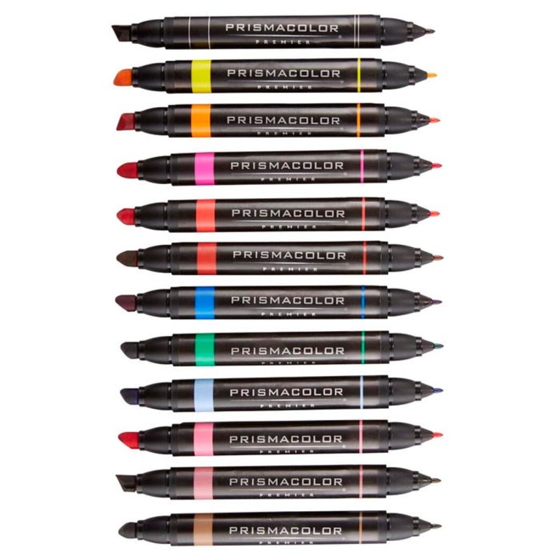 Prismacolor Premier Dual Ended Art Markers, Chisel/Fine Tip, Assorted Colors, Set of 12