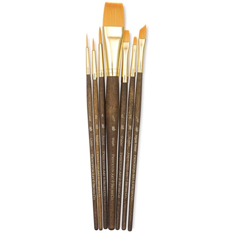 Princeton Economy Assorted Trim Brown Handle Paint Brush Set, Assorted Size, Set of 7