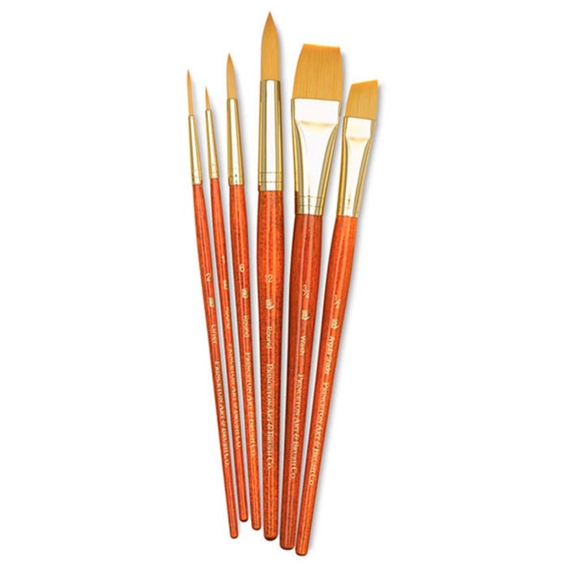 Princeton Economy Assorted Trim Short Handle Paint Brush Set, Assorted Size, Brown, Set of 6