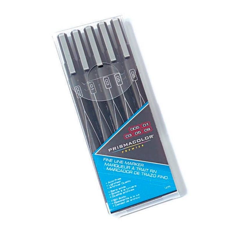 Prismacolor Premier Illustration Markers, Fine Tip, Black, Set of 5