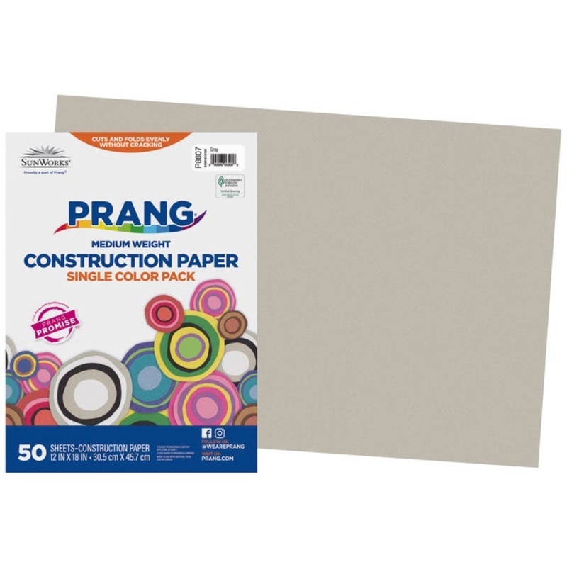 Prang Medium Weight Construction Paper, 12 x 18 Inches, Gray, 50 Sheets