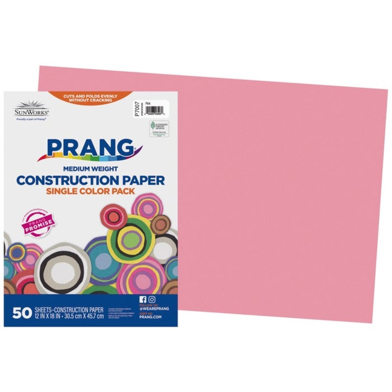 Prang Medium Weight Construction Paper, 12 x 18 Inches, Pink, 50 Sheets