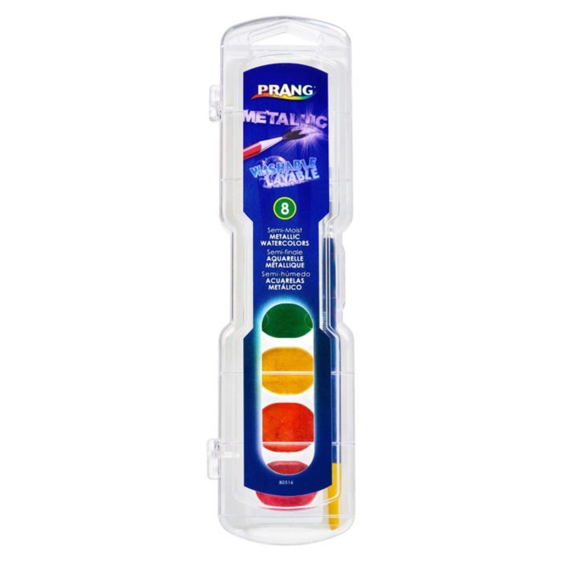 Prang Non-Toxic Washable Semi-Moist Watercolor Paint Set, 8 Assorted Metallic Colors