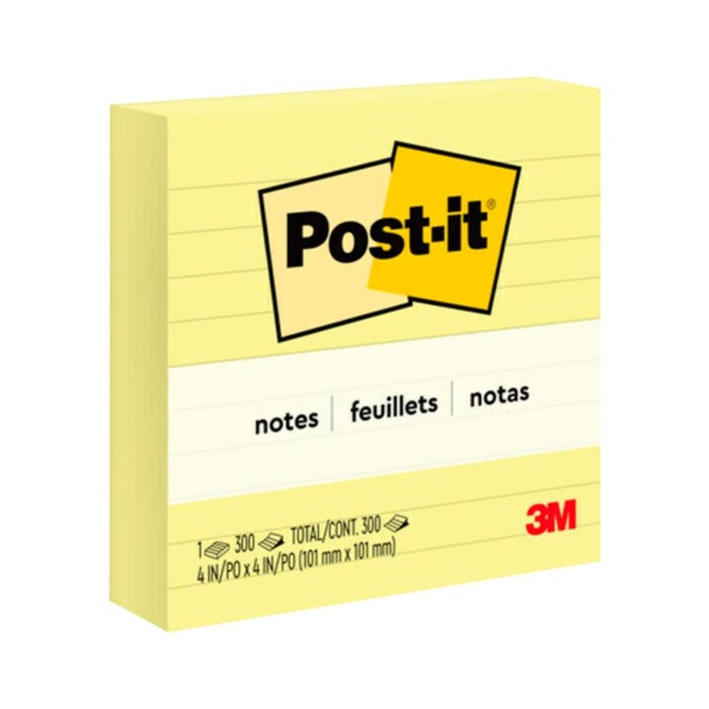 Post-it Lined Original Notes, 4 x 4 Inches, Canary Yellow, Pack of 12