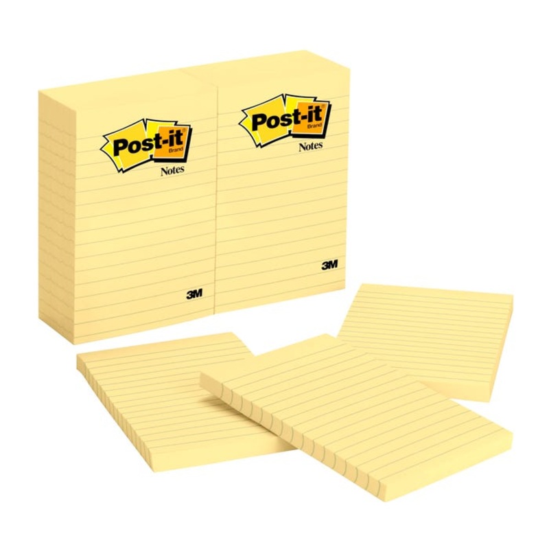 Post-it Lined Original Notes, 4 x 6 Inches, Canary Yellow, Pack of 12