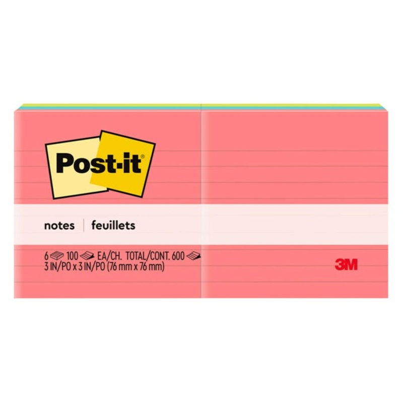 Post-it Notes, 3 x 3 Inches, Poptimistic, Lined 6 Pads per Pack