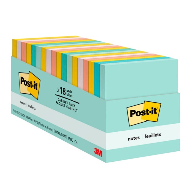 Post-it Notes Cabinet Pack, 3 x 3 Inches, Beachside Cafe, 18 Pads per Pack, 100 Sheets per Pad