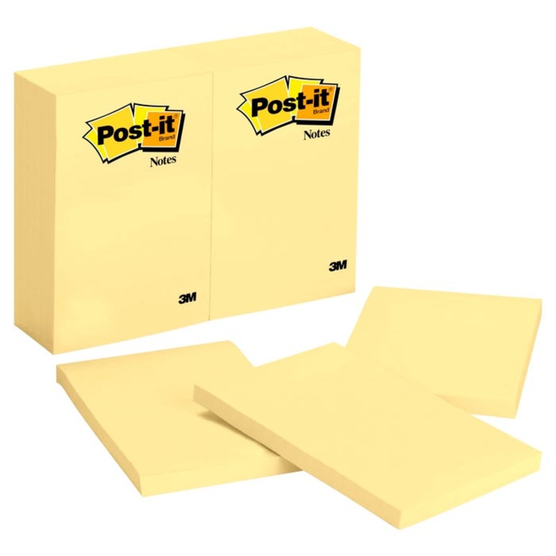Post-it Original Plain Notes, 4 x 6 Inches, Canary Yellow, Pack of 12